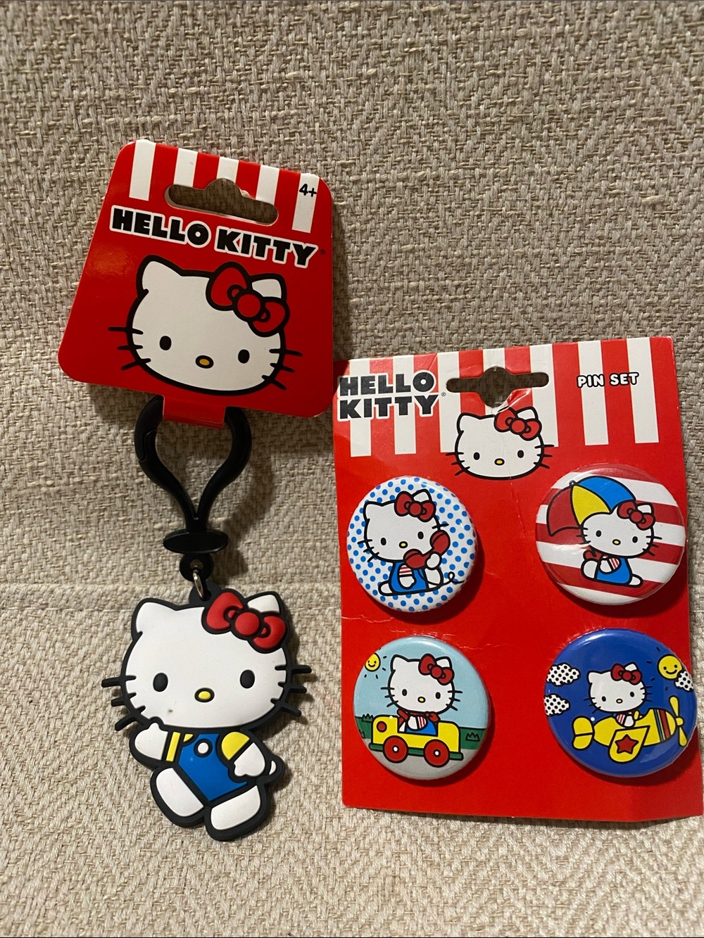 Hello Kitty Red White Blue Pin Set with Keychain